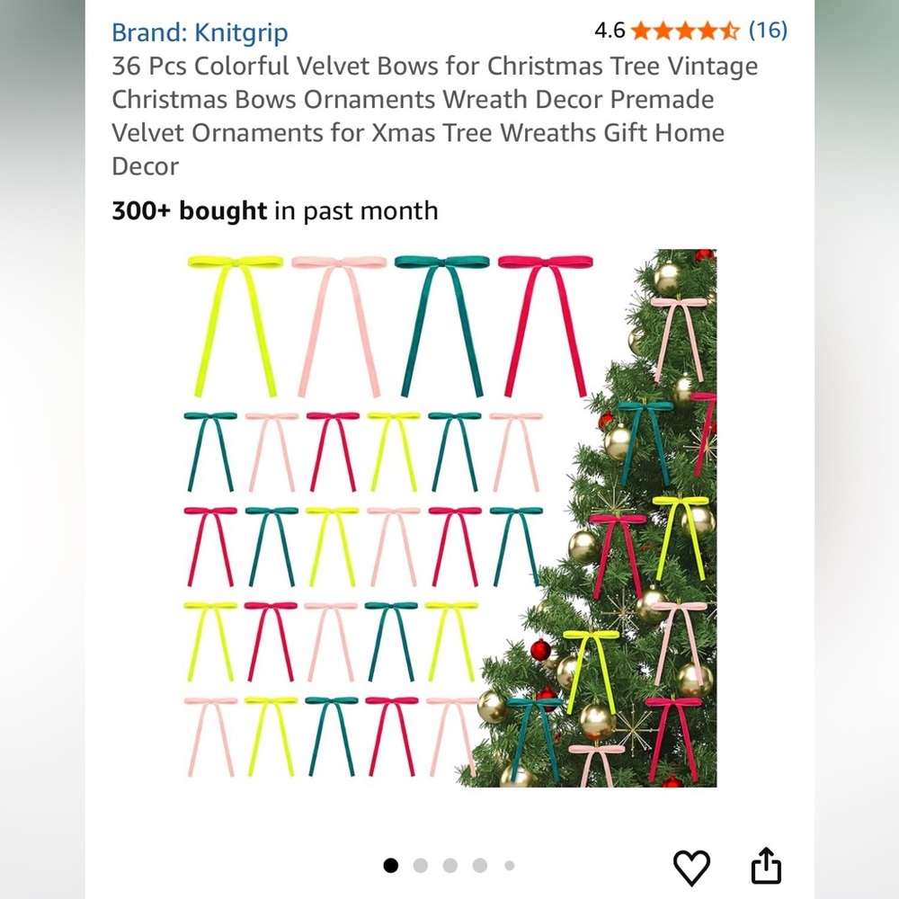 Colorful Velvet Christmas Tree Bows 36 piece